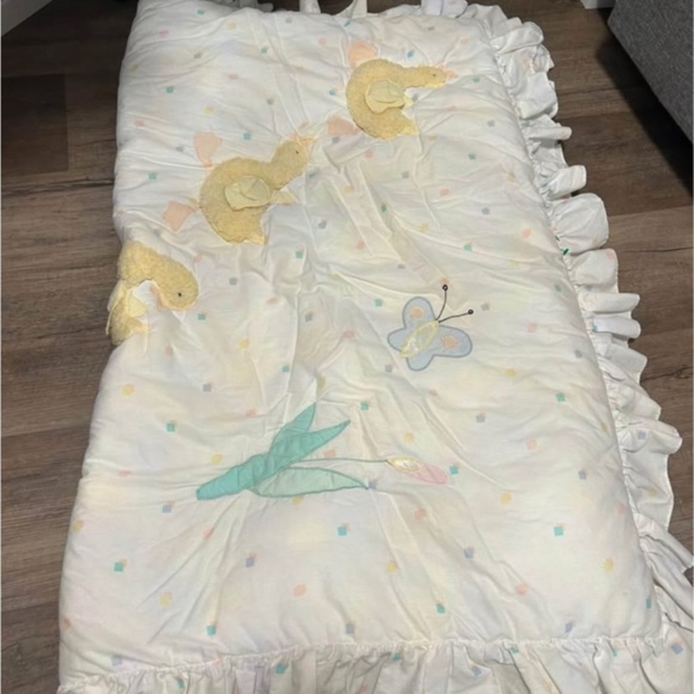 Soft White Baby Quilt with Duck and Butterfly Design